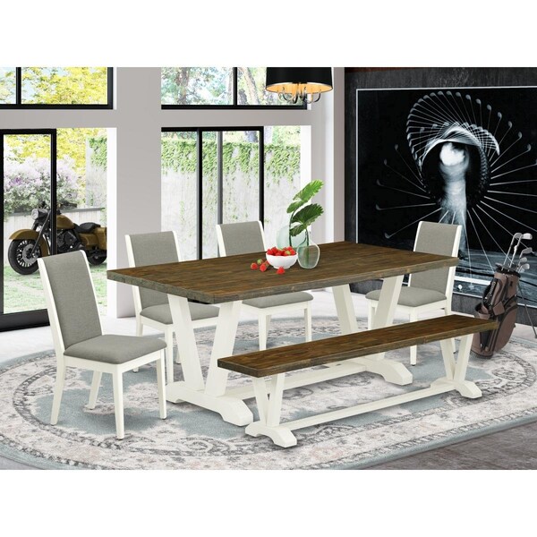 East West Furniture 6 Piece V-Style Amazing Dining Table Set - Linen White V077LA206-6 - main